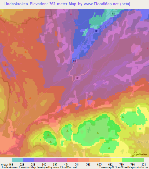 Lindaskroken,Norway Elevation Map