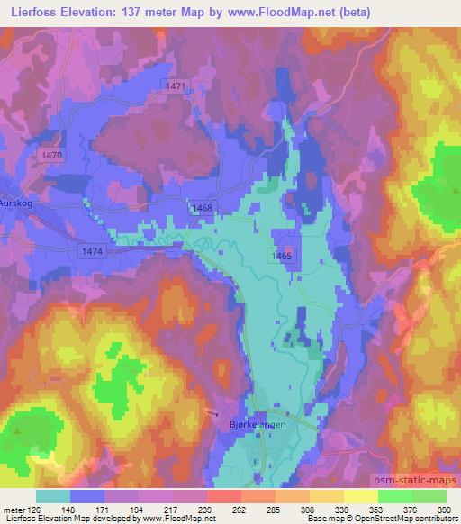 Lierfoss,Norway Elevation Map
