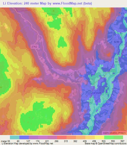 Li,Norway Elevation Map