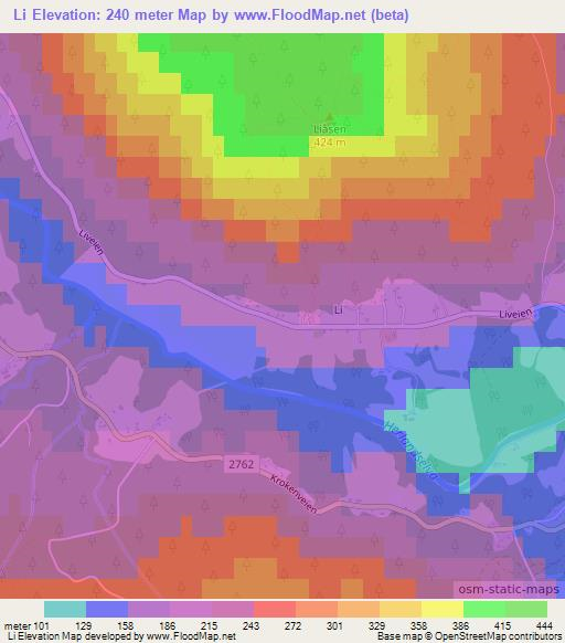 Li,Norway Elevation Map