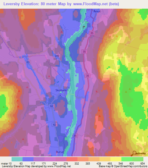 Leversby,Norway Elevation Map