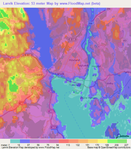 Larvik,Norway Elevation Map