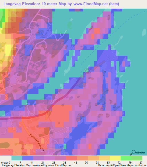 Langevag,Norway Elevation Map