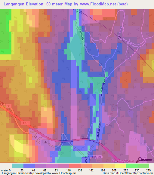 Langangen,Norway Elevation Map