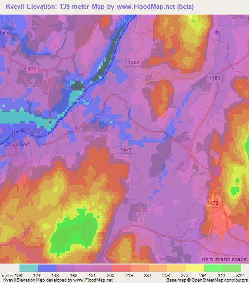 Kvevli,Norway Elevation Map
