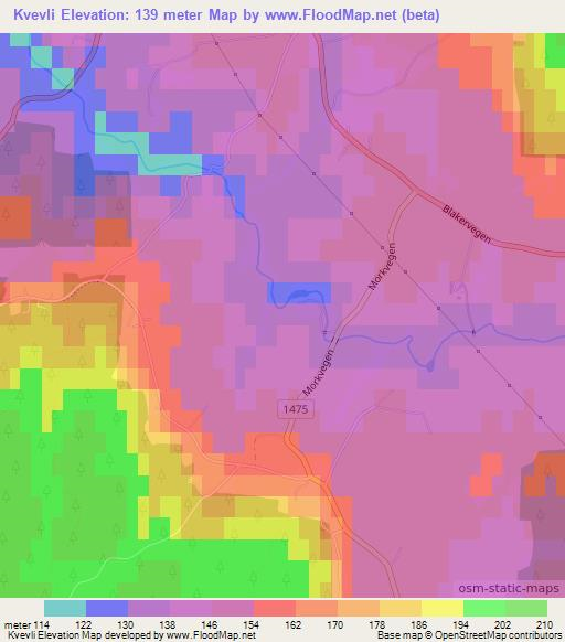Kvevli,Norway Elevation Map