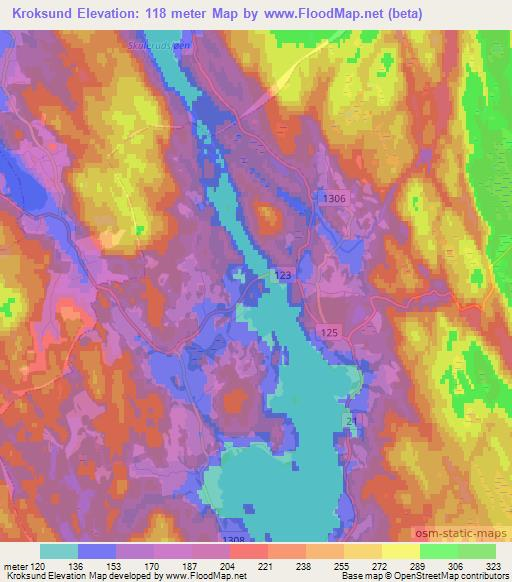 Kroksund,Norway Elevation Map