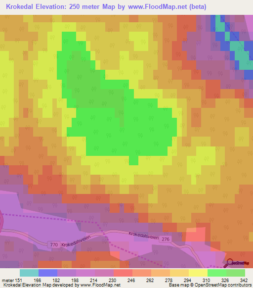 Krokedal,Norway Elevation Map