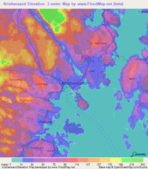 Kristiansand,Norway Elevation Map