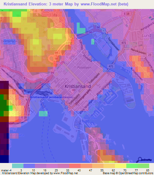 Kristiansand,Norway Elevation Map