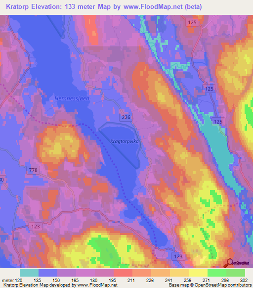 Kratorp,Norway Elevation Map