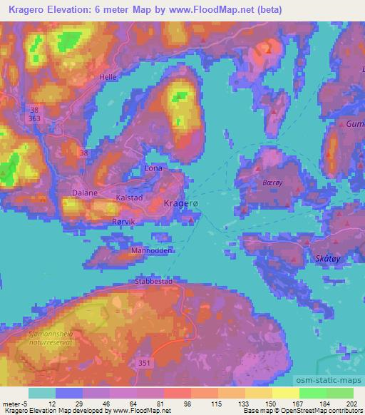 Kragero,Norway Elevation Map
