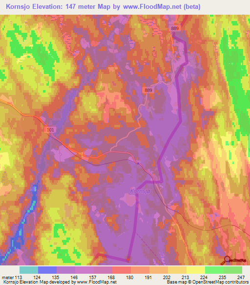 Kornsjo,Norway Elevation Map