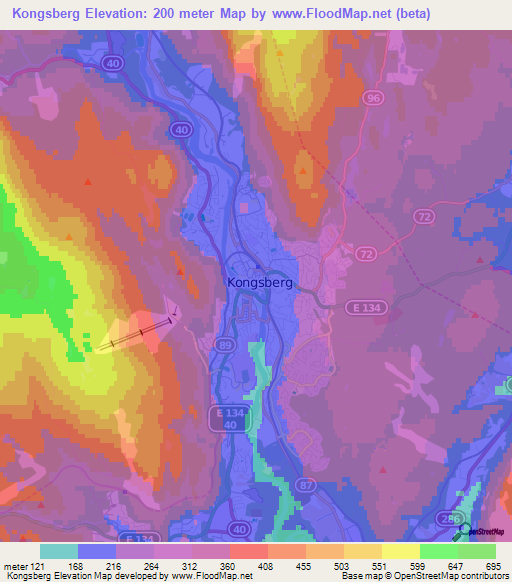 Kongsberg,Norway Elevation Map