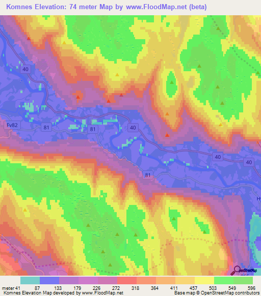 Komnes,Norway Elevation Map