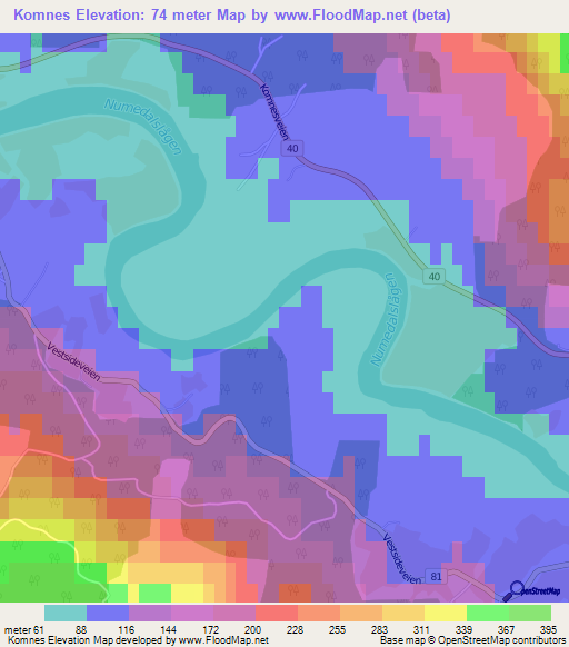 Komnes,Norway Elevation Map