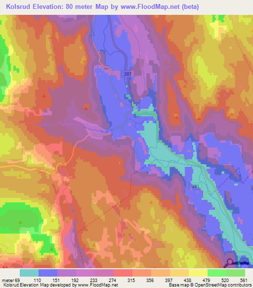 Kolsrud,Norway Elevation Map