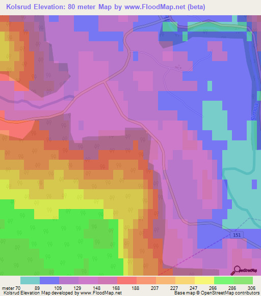 Kolsrud,Norway Elevation Map