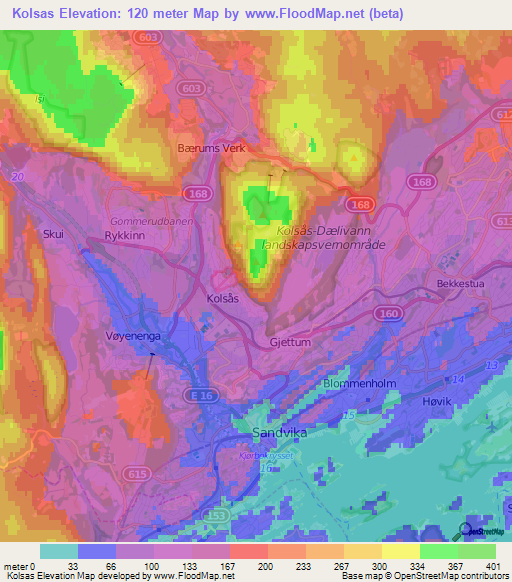 Kolsas,Norway Elevation Map