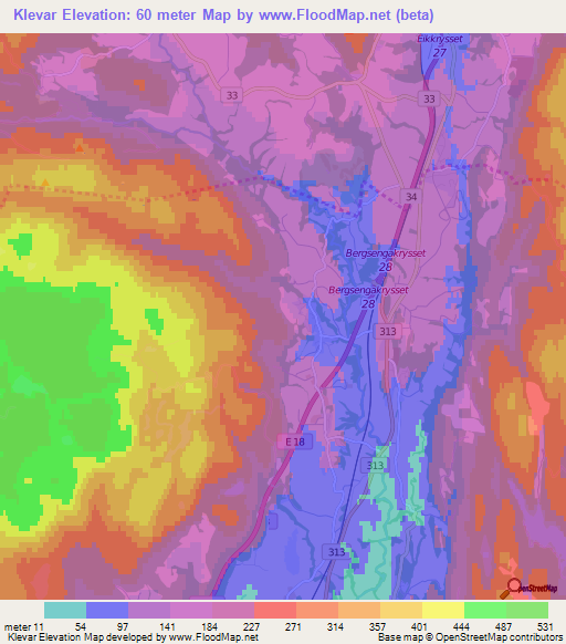 Klevar,Norway Elevation Map
