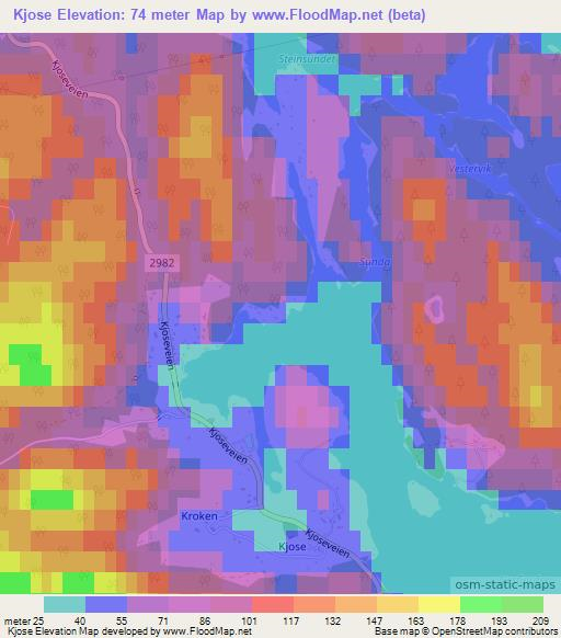 Kjose,Norway Elevation Map