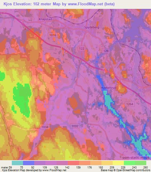 Kjos,Norway Elevation Map