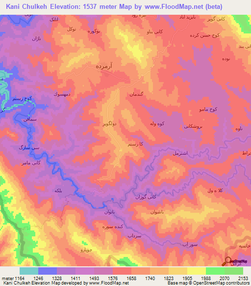 Kani Chulkeh,Iran Elevation Map