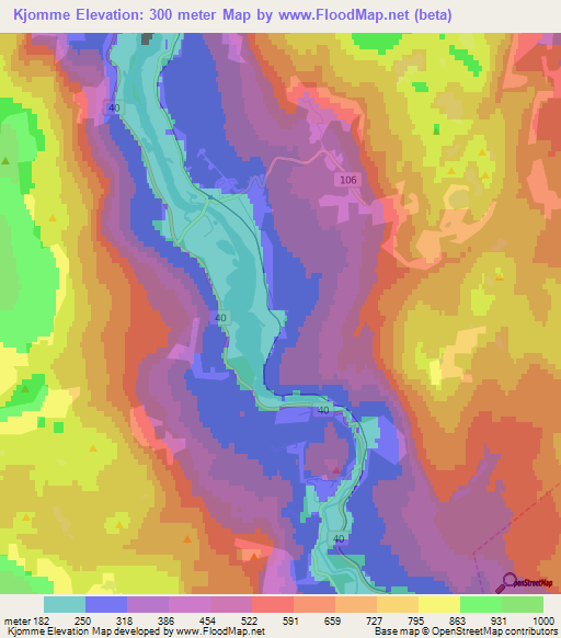 Kjomme,Norway Elevation Map