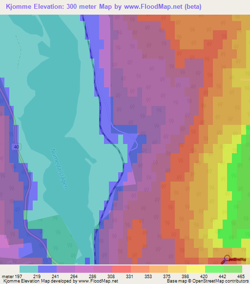 Kjomme,Norway Elevation Map