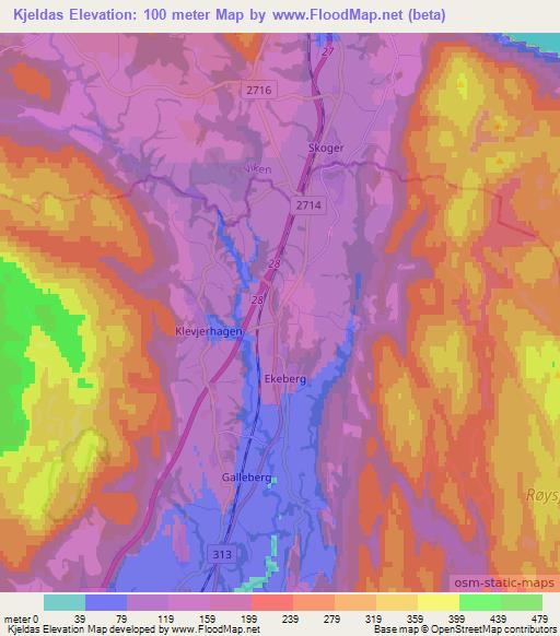 Kjeldas,Norway Elevation Map