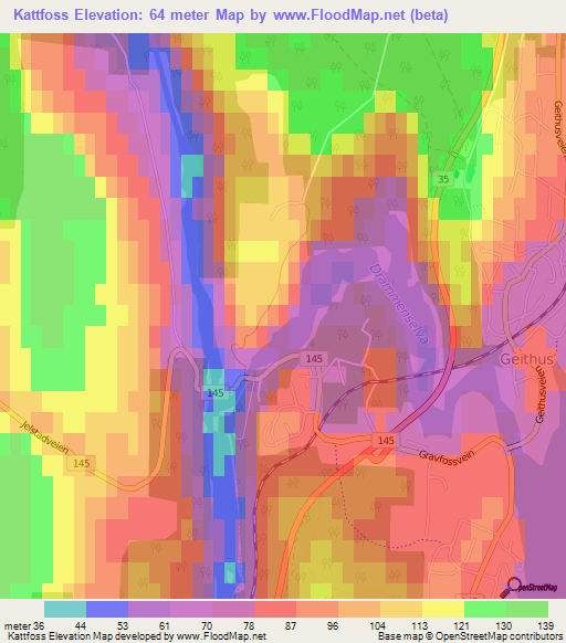 Kattfoss,Norway Elevation Map