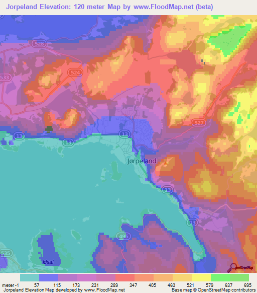 Jorpeland,Norway Elevation Map