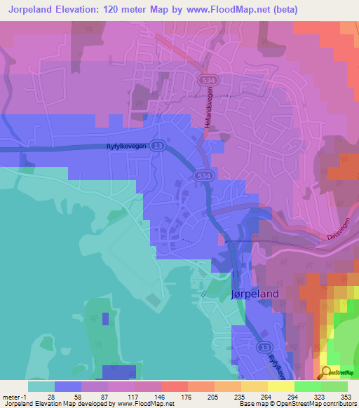 Jorpeland,Norway Elevation Map