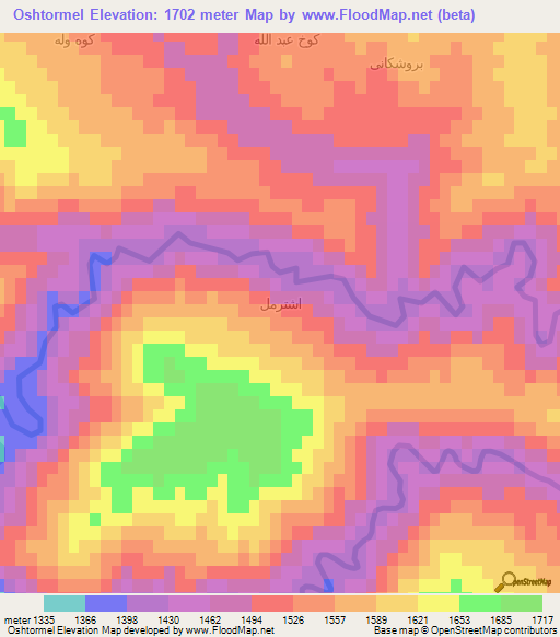 Oshtormel,Iran Elevation Map