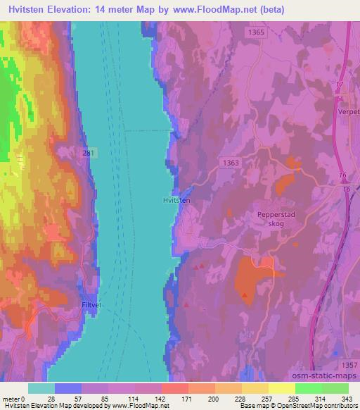 Hvitsten,Norway Elevation Map