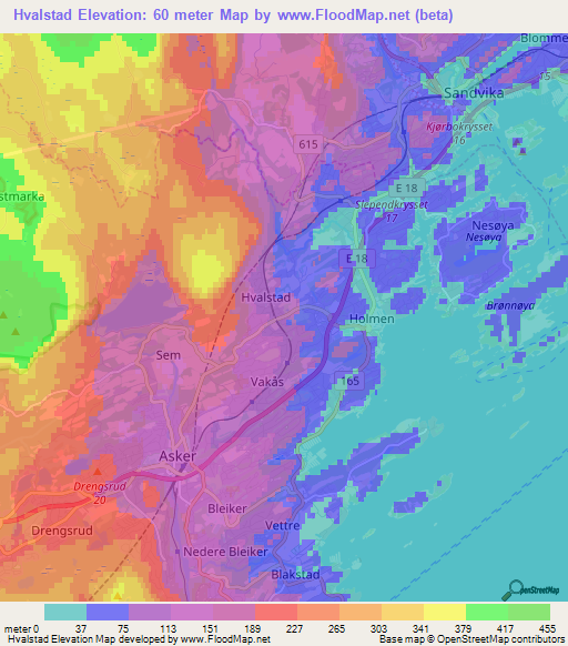 Hvalstad,Norway Elevation Map