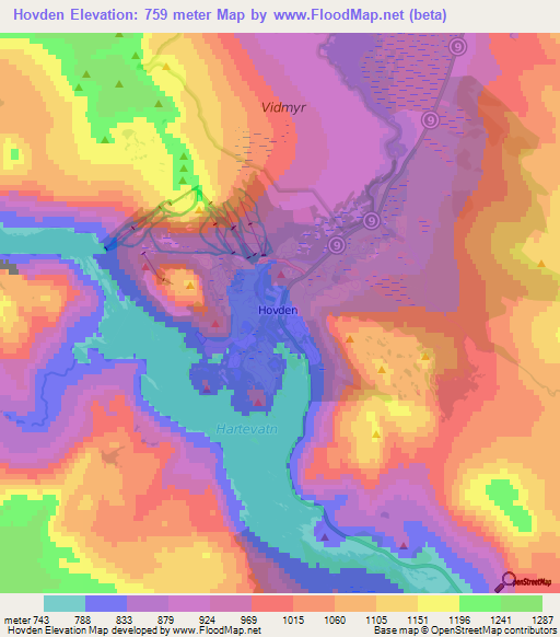 Hovden,Norway Elevation Map
