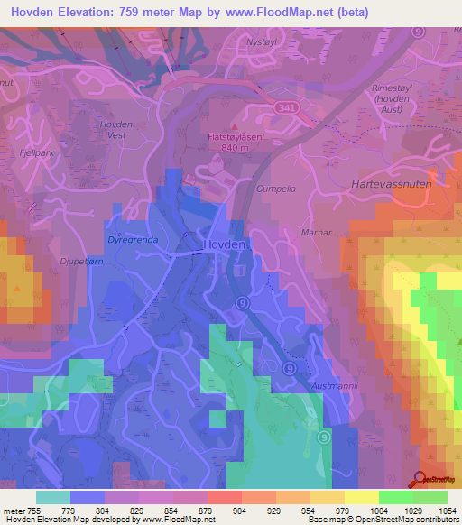 Hovden,Norway Elevation Map