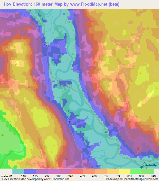 Hov,Norway Elevation Map