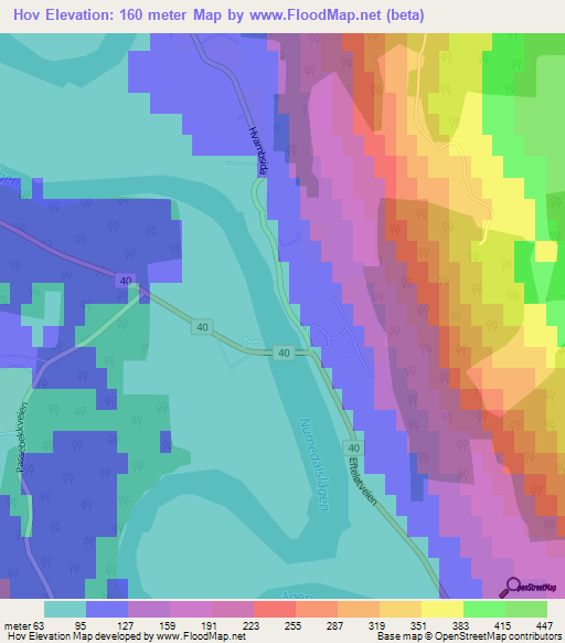 Hov,Norway Elevation Map