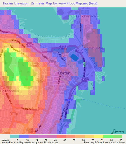 Horten,Norway Elevation Map