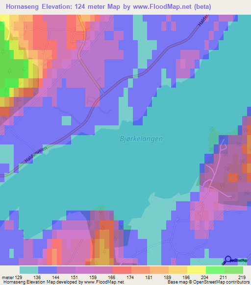 Hornaseng,Norway Elevation Map