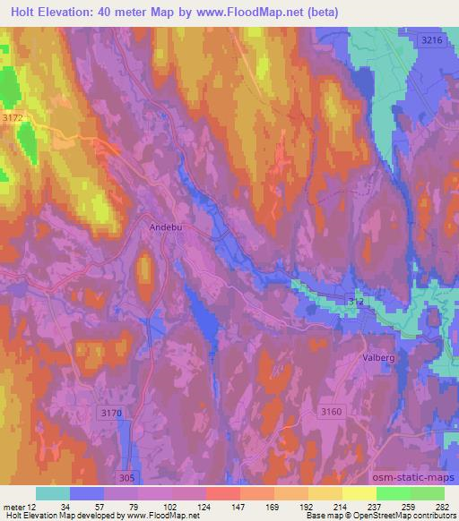Holt,Norway Elevation Map