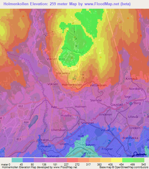 Holmenkollen,Norway Elevation Map