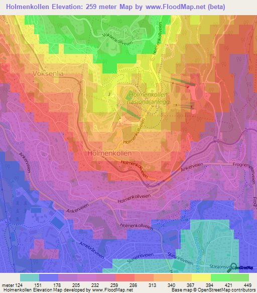 Holmenkollen,Norway Elevation Map