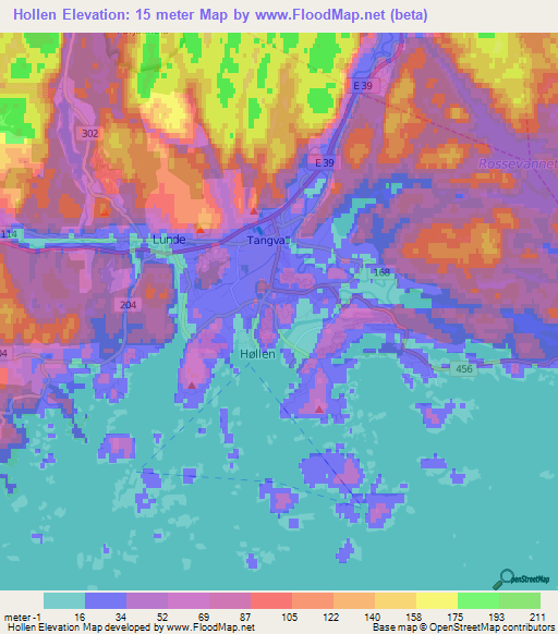 Hollen,Norway Elevation Map