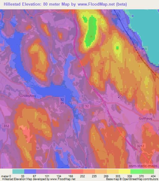 Hillestad,Norway Elevation Map