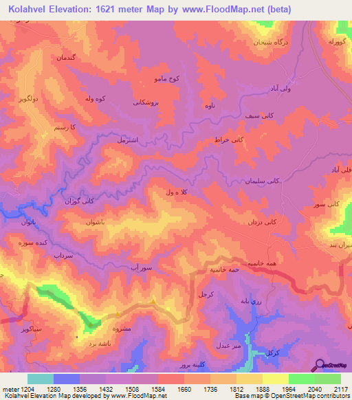 Kolahvel,Iran Elevation Map