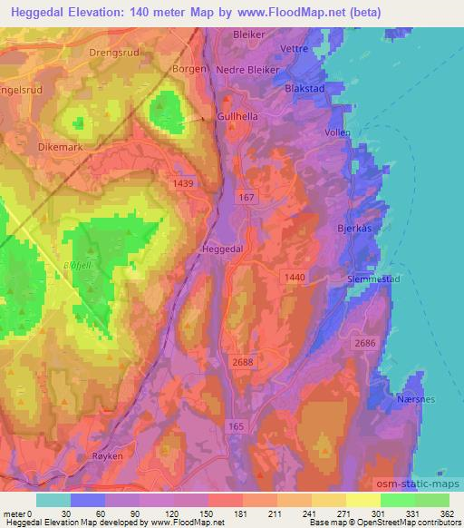 Heggedal,Norway Elevation Map