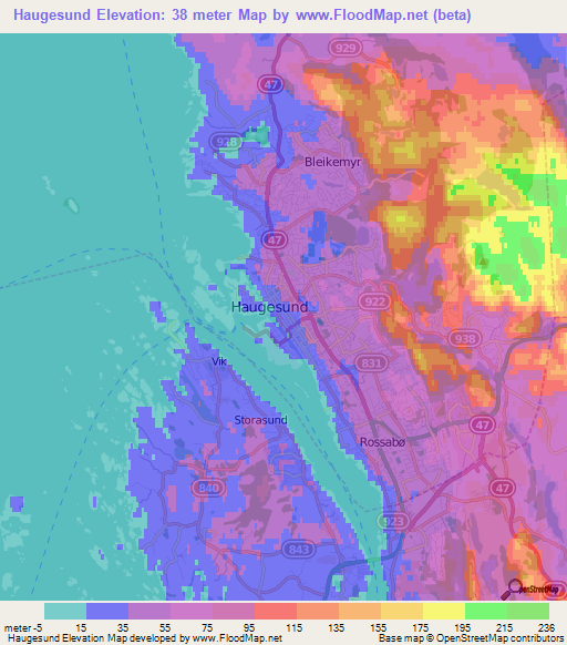 Haugesund,Norway Elevation Map